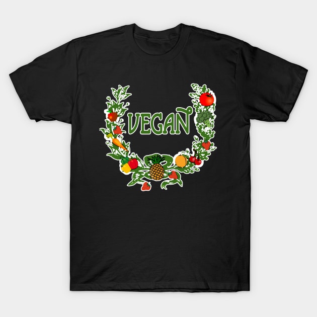 VEGAN with Cute Veggie Wreath T-Shirt by Scarebaby
